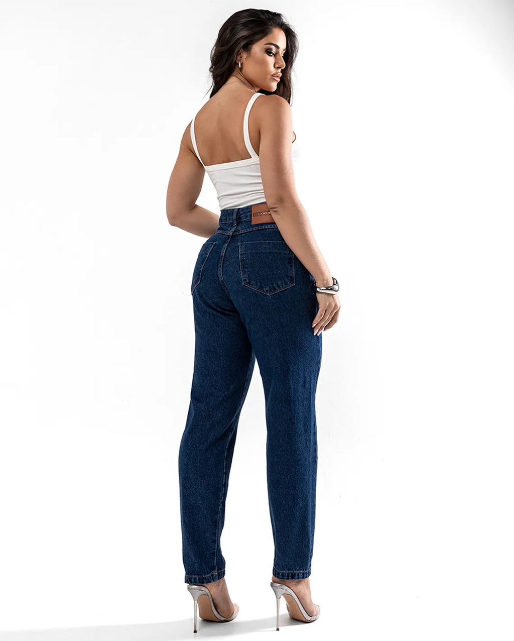 Calça Jeans Mom Feminina Cintura Alta Algodão 00101 Escura