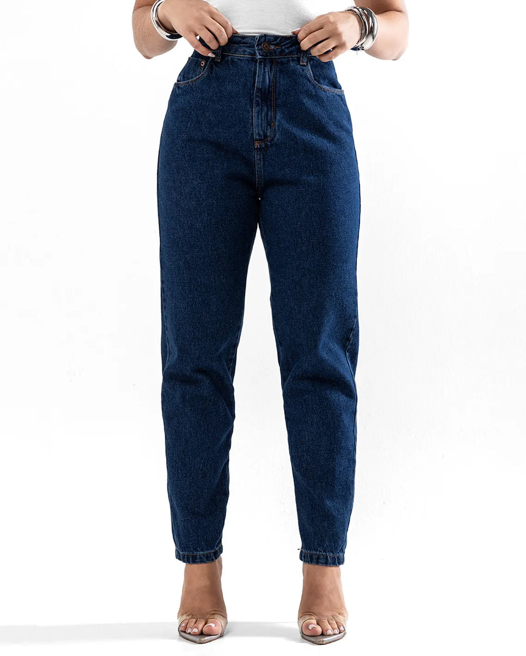 Calça Jeans Mom Feminina Cintura Alta Algodão 00101 Escura
