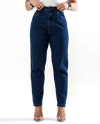 Calça Jeans Mom Feminina Cintura Alta Algodão 00101 Escura