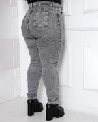 Calça Jeans Mom Feminina Plus Size Básica com Elastano 00229 Cinza