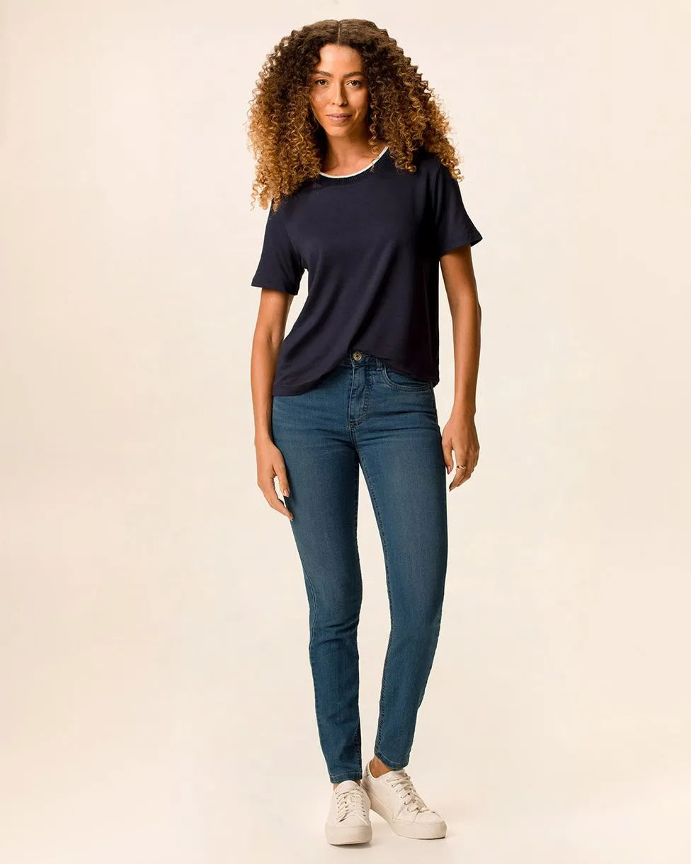 Calça Skinny Feminina Cintura Média Bolso Funcional Em Jeans Stretch - 1000129043