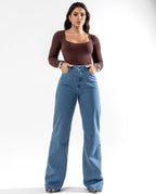 Calça Jeans Wide Leg Feminina Cintura Alta Básica Algodão 29000 Média