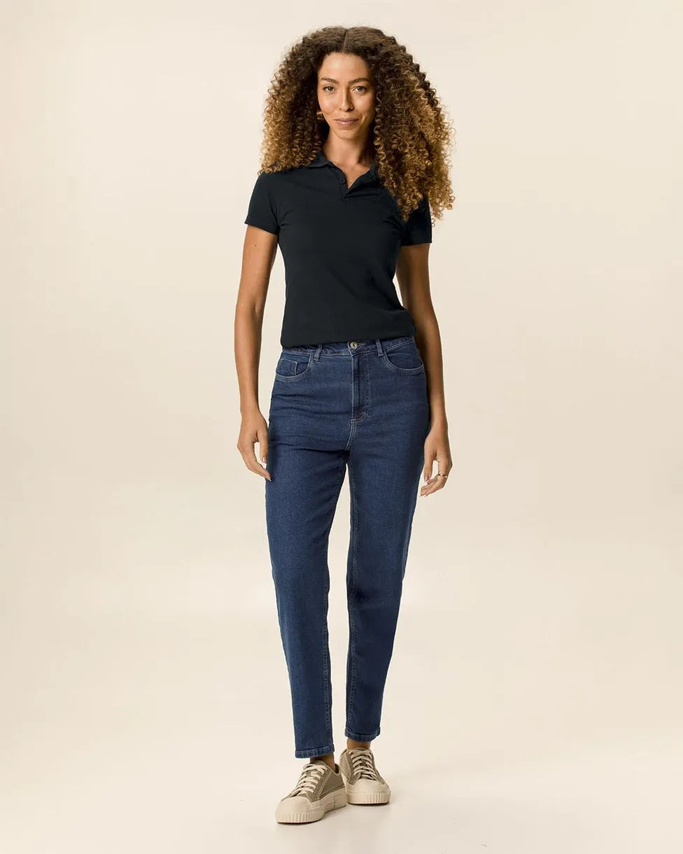 Calça Feminina Mom Bolso Funcional Em Jeans Com Elastano - 1000125707