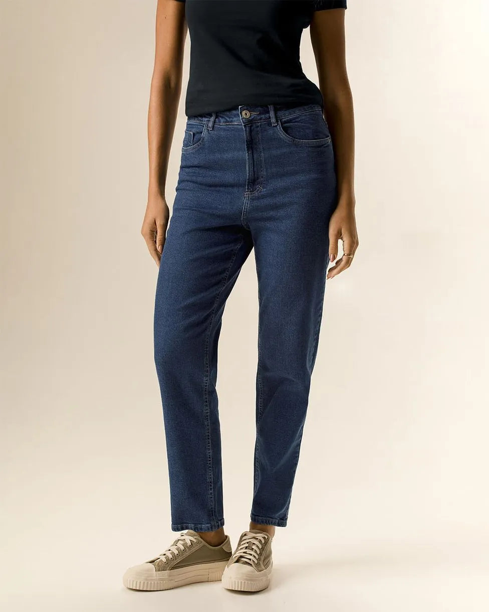 Calça Feminina Mom Bolso Funcional Em Jeans Com Elastano - 1000125707