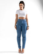 Calça Jeans Mom Feminina Cintura Alta Básica com Elastano 00201 Média