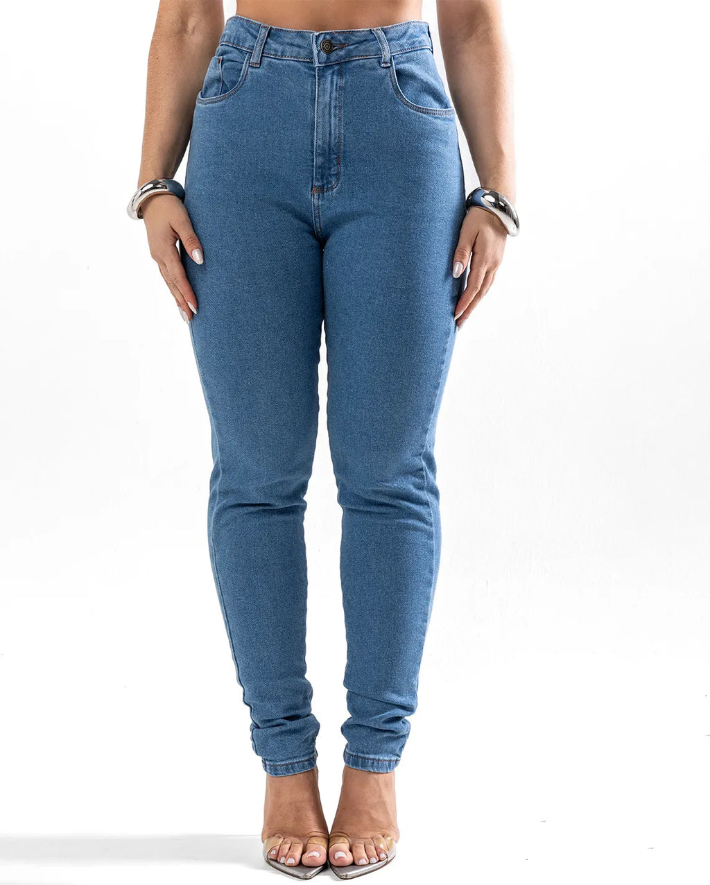 Calça Jeans Mom Feminina Cintura Alta Básica com Elastano 00201 Média