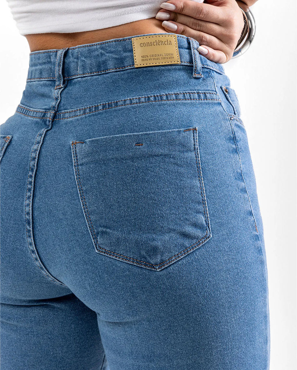 Calça Jeans Mom Feminina Cintura Alta Básica com Elastano 00201 Média