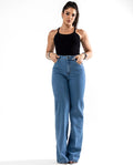Calça Jeans Wide Leg Feminina Cintura Alta Básica com Elastano 28000 Média