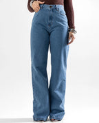 Calça Jeans Wide Leg Feminina Cintura Alta Básica Algodão 29000 Média