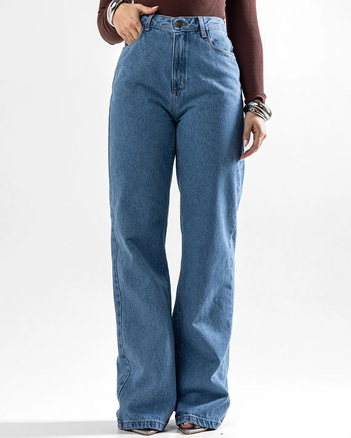 Calça Jeans Wide Leg Feminina Cintura Alta Básica Algodão 29000 Média