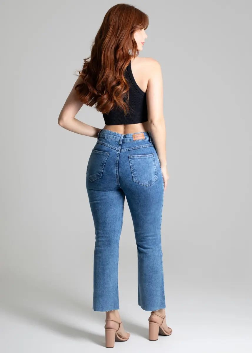 Calça Jeans Femi  Cropped Flare Cintura Alta Sawary - 277196