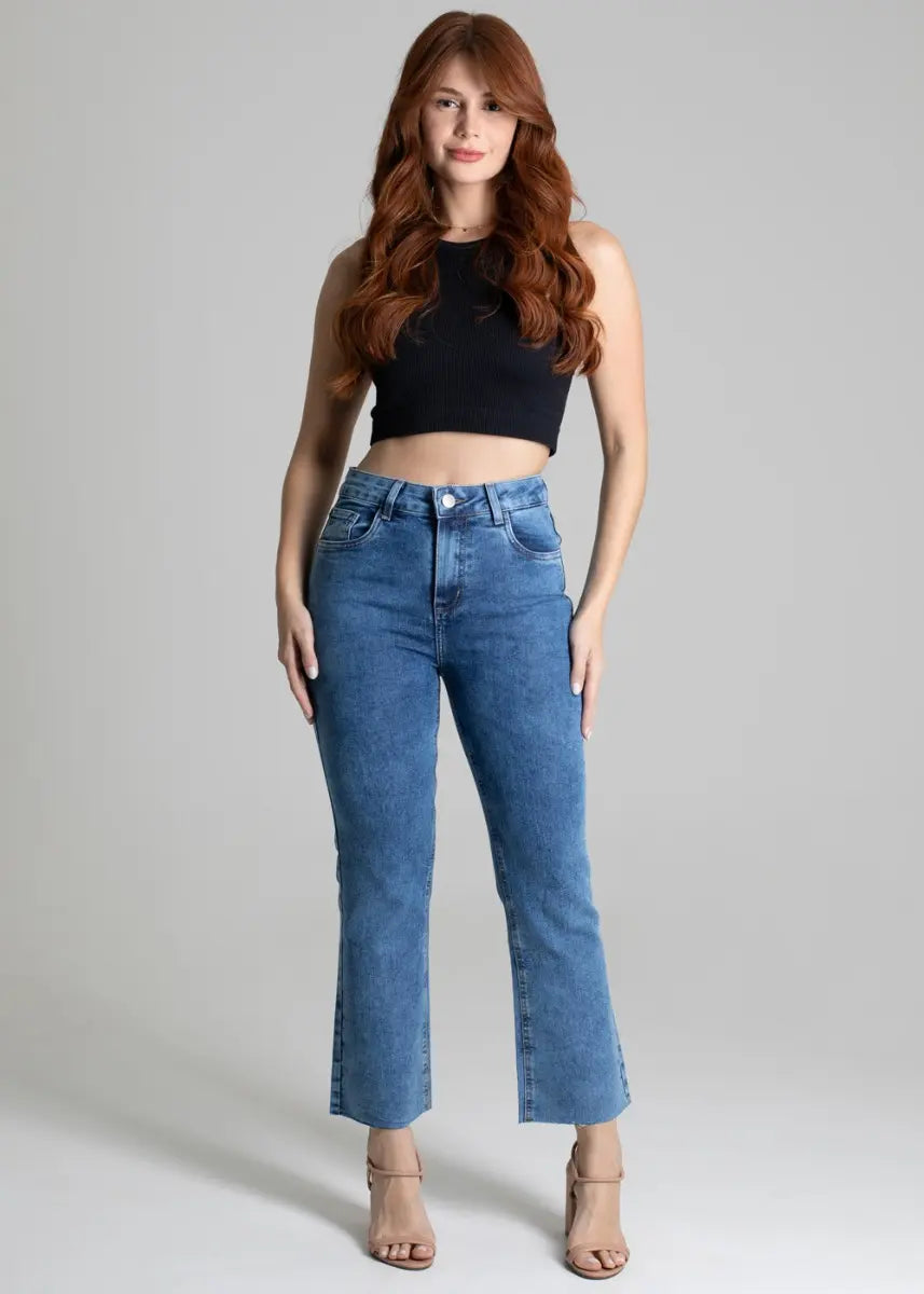 Calça Jeans Femi  Cropped Flare Cintura Alta Sawary - 277196