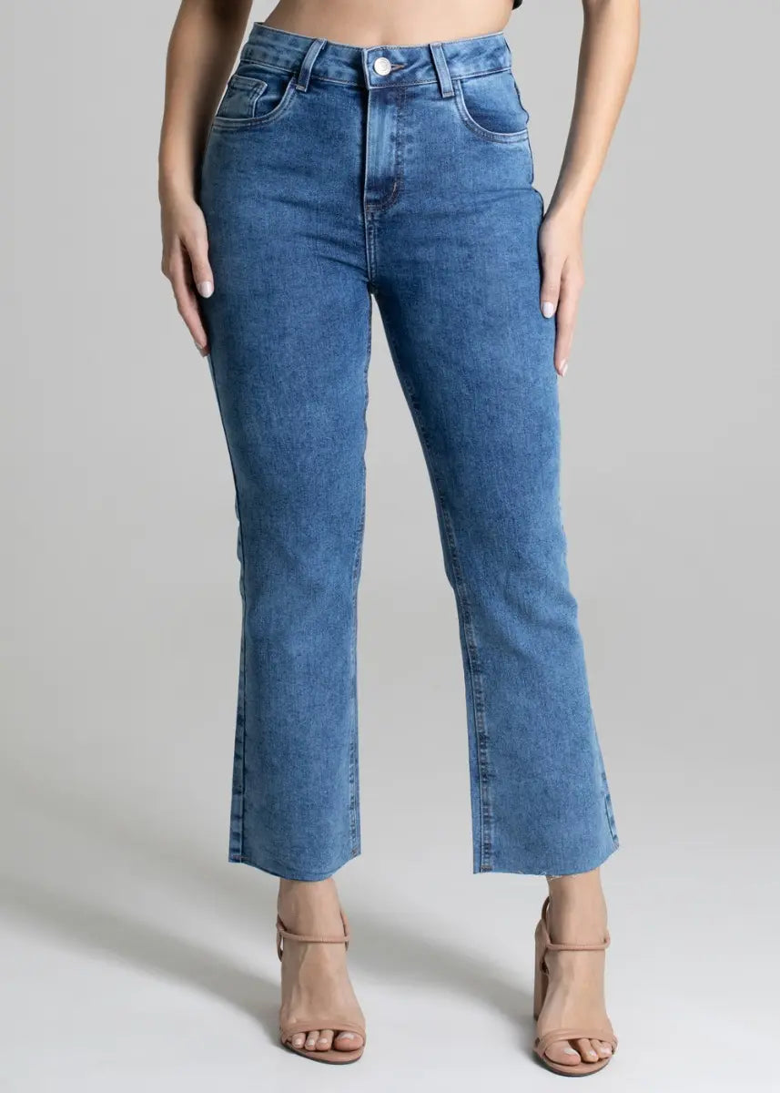Calça Jeans Femi  Cropped Flare Cintura Alta Sawary - 277196