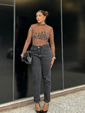 Calça Rotieh Mom Jeans Marmorizado Preto - PL209