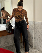 Calça Rotieh Mom Jeans Marmorizado Preto - PL209