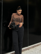Calça Rotieh Mom Jeans Marmorizado Preto - PL209