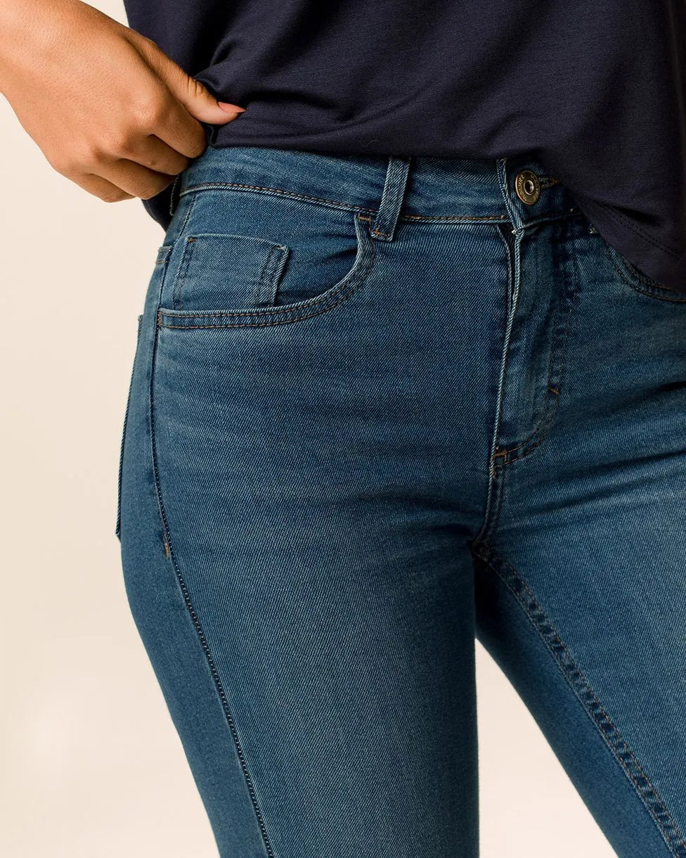 Calça Skinny Feminina Cintura Média Bolso Funcional Em Jeans Stretch - 1000129043
