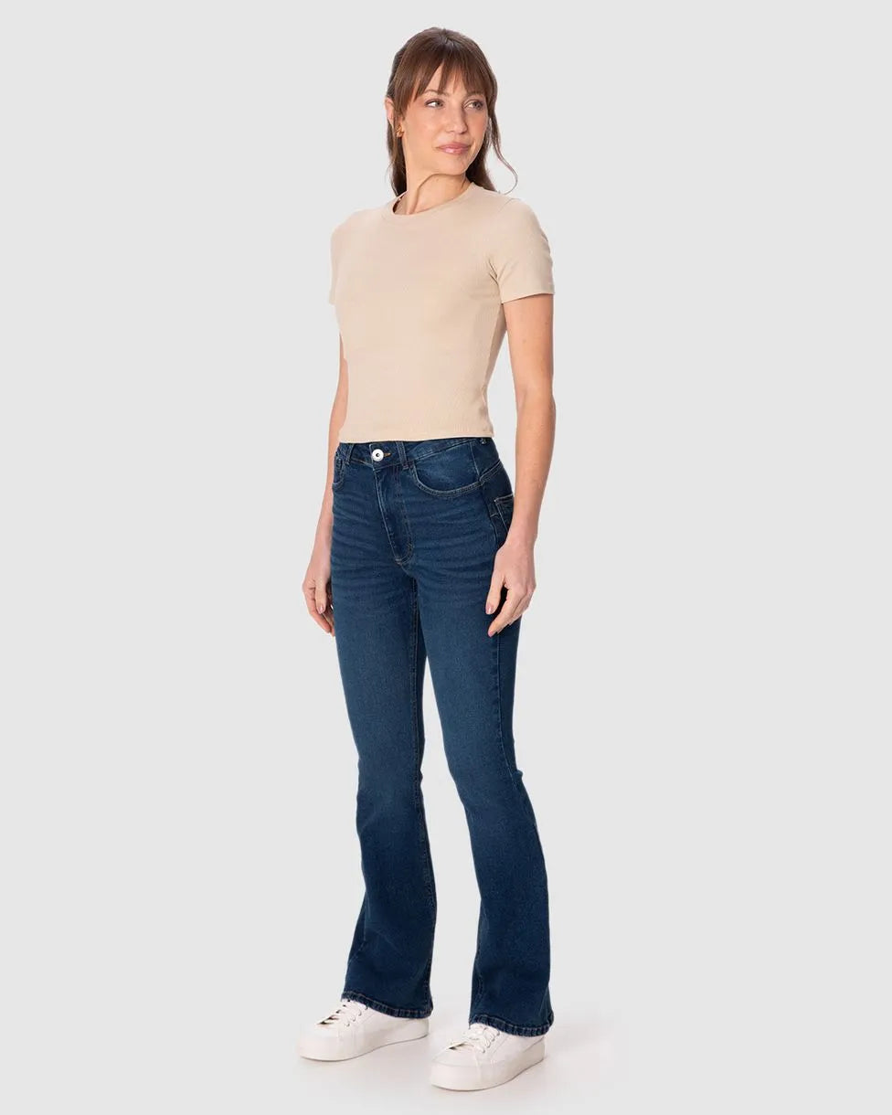 Calça Feminina Small Flare Push Up Elástico Interno Em Jeans Stretch - 1000129374
