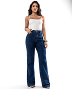 Calça Jeans Wide Leg Feminina Cintura Alta Básica com Elastano 28000 Escura