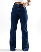 Calça Jeans Wide Leg Feminina Cintura Alta Básica com Elastano 28000 Escura