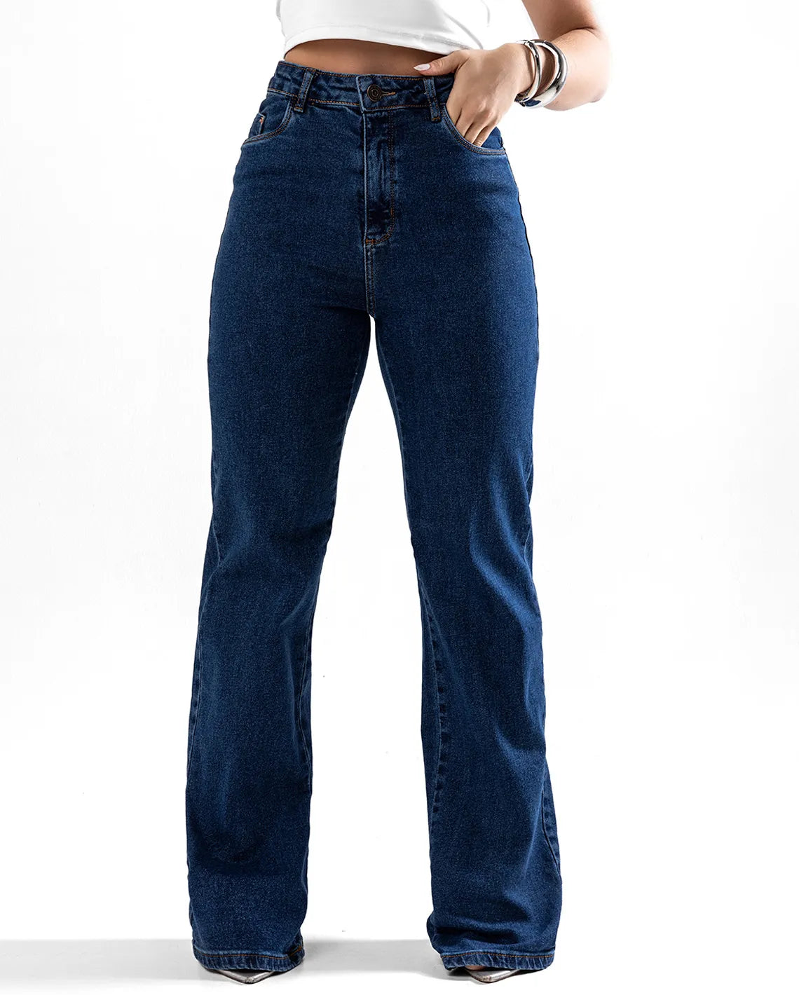 Calça Jeans Wide Leg Feminina Cintura Alta Básica com Elastano 28000 Escura