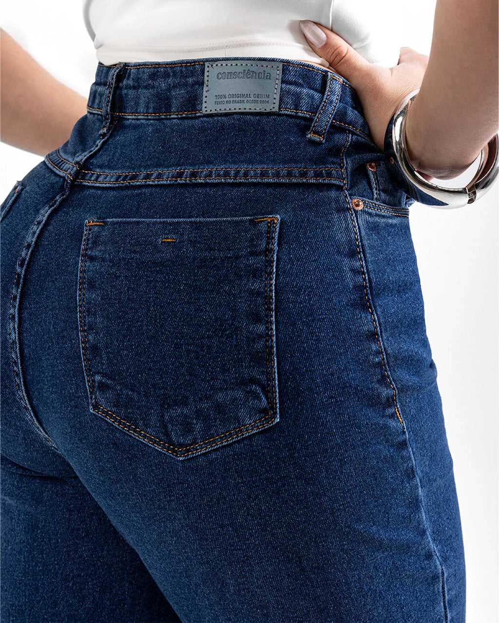 Calça Jeans Wide Leg Feminina Cintura Alta Básica com Elastano 28000 Escura
