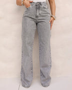 Calça Jeans Wide Leg Feminina Cintura Alta Básica Algodão 29000 Cinza