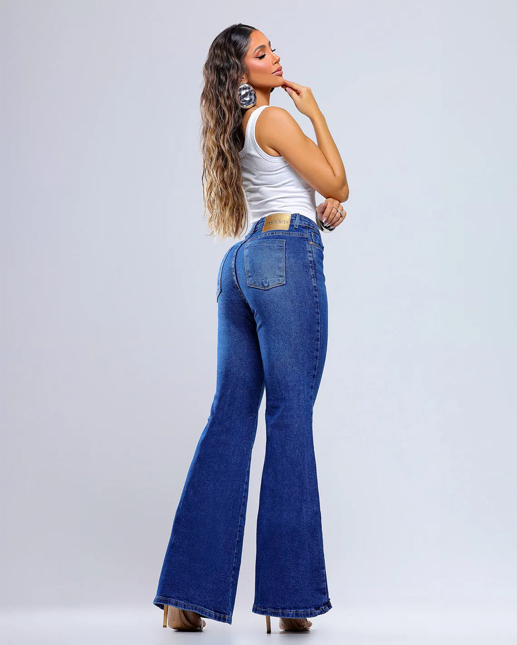 Calça Jeans Maxi Flare Feminina 25105 Escura