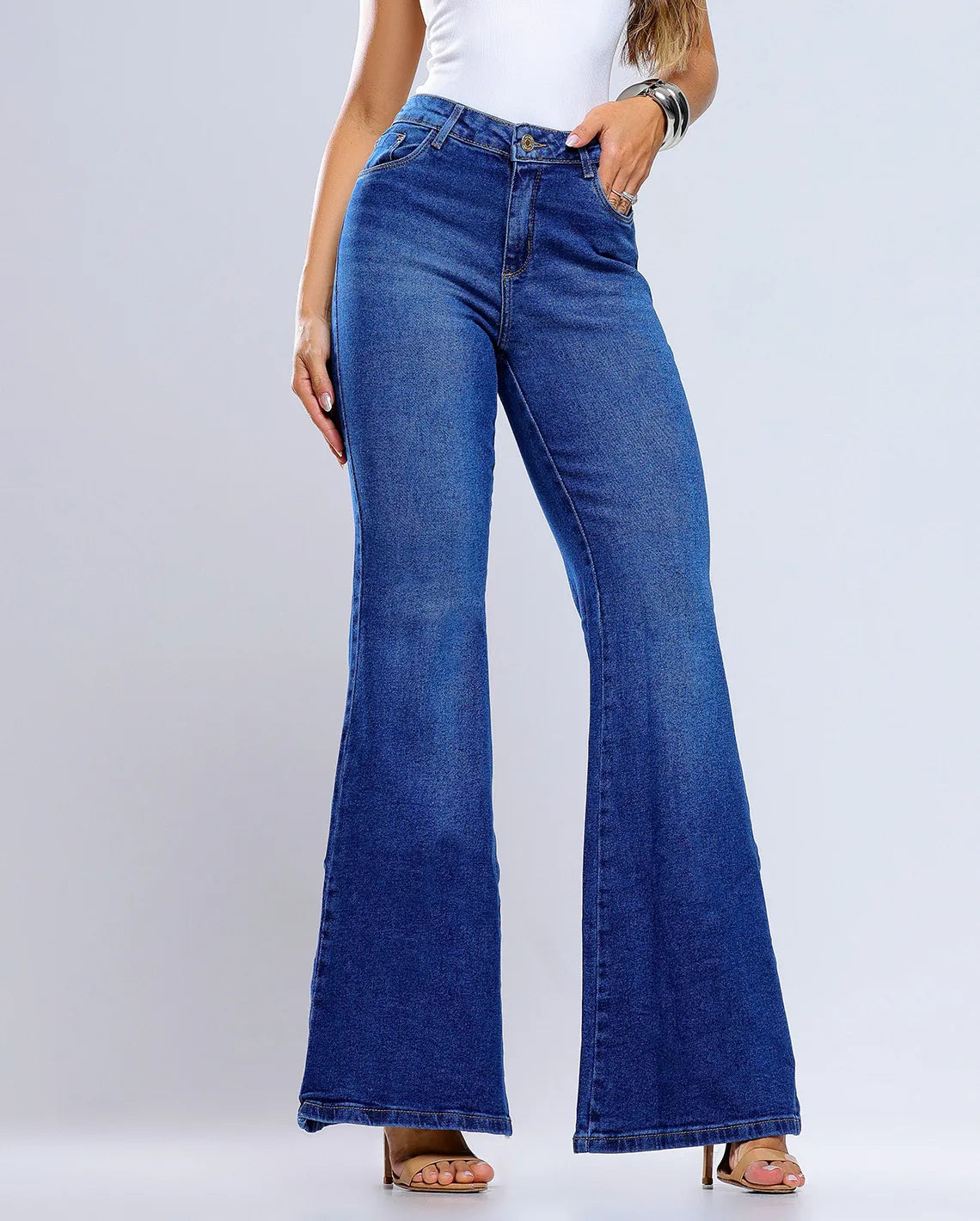 Calça Jeans Maxi Flare Feminina 25105 Escura