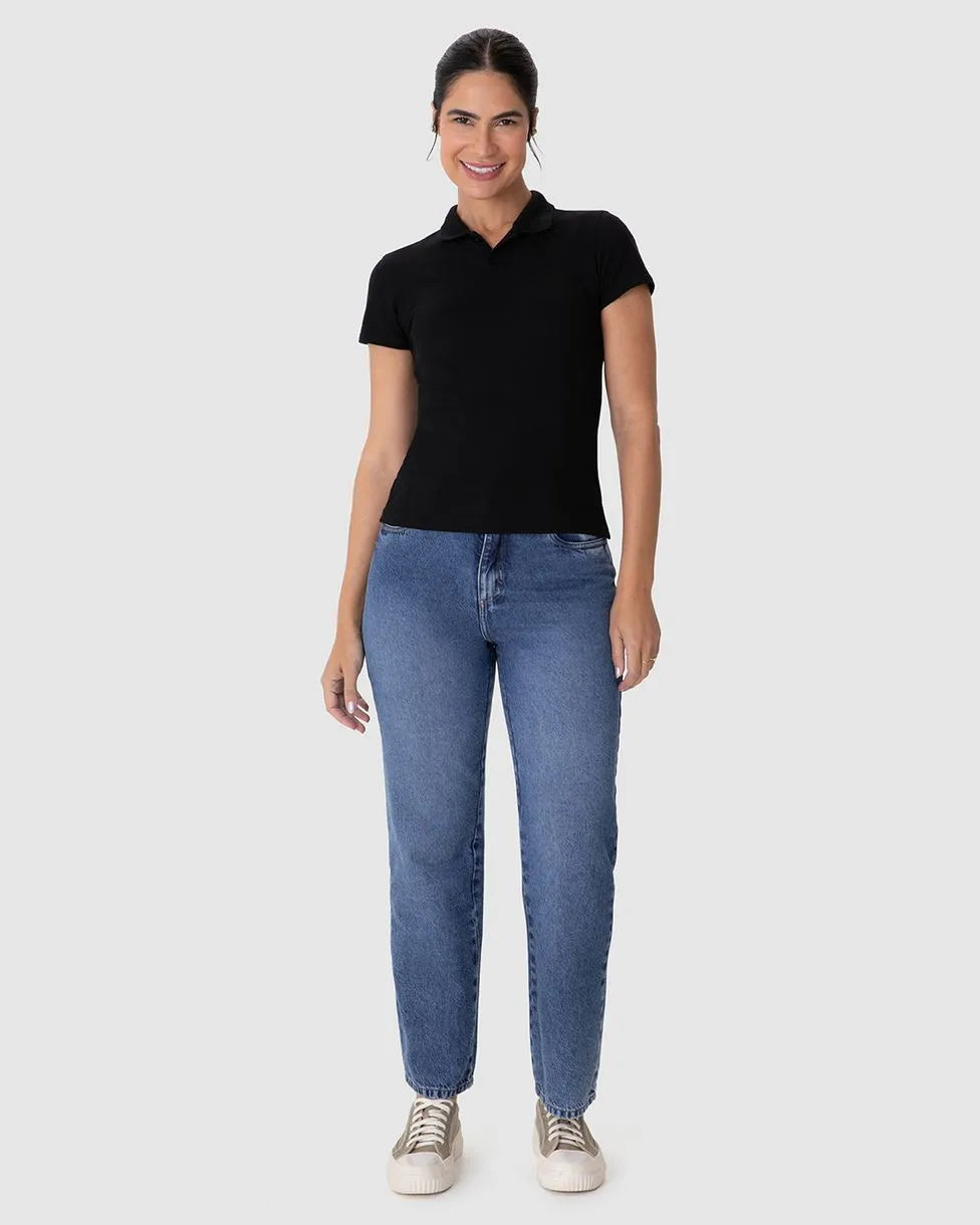Calça Feminina Reta Cintura Alta Em Jeans 100% Algodão - 1000134240