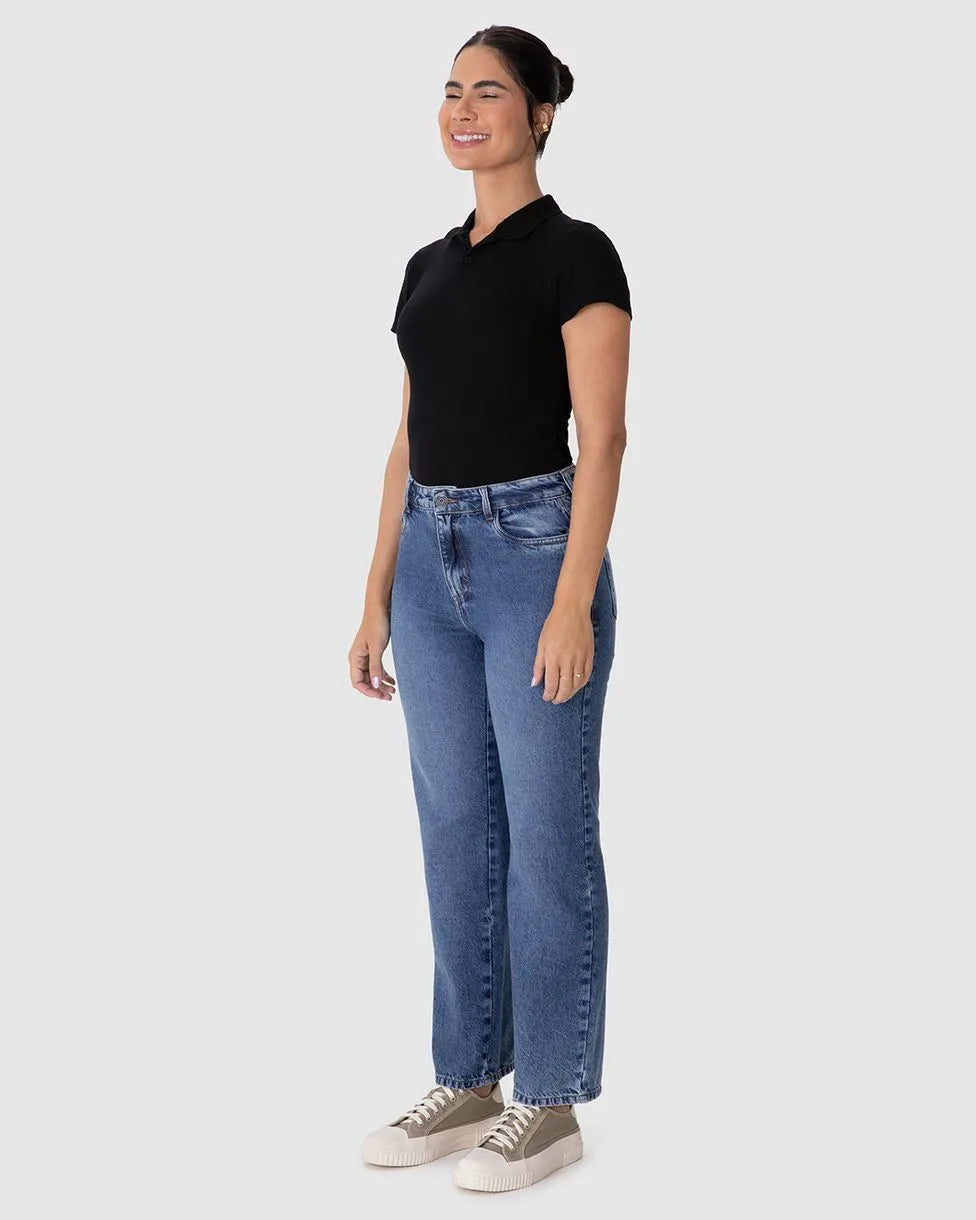 Calça Feminina Reta Cintura Alta Em Jeans 100% Algodão - 1000134240
