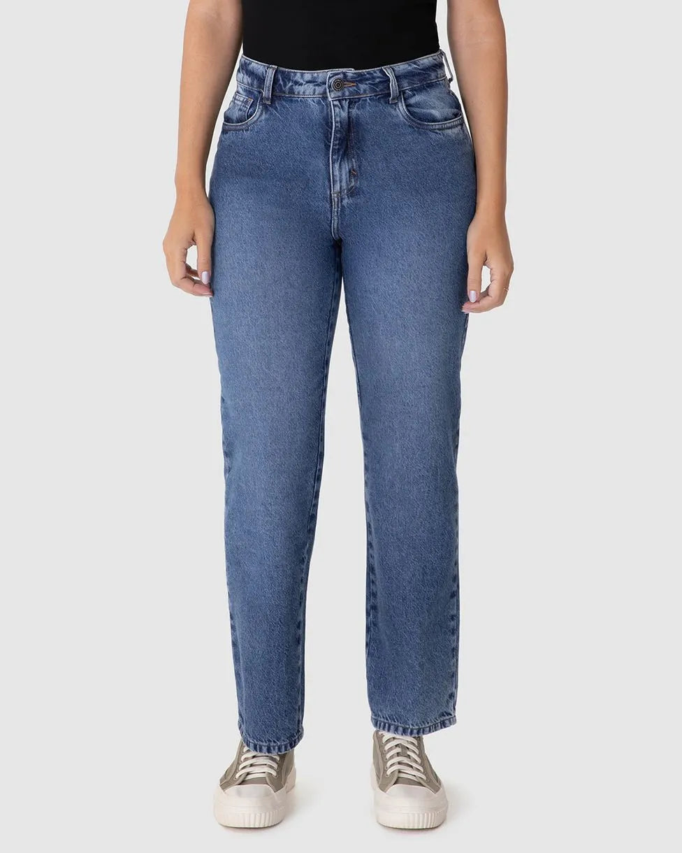 Calça Feminina Reta Cintura Alta Em Jeans 100% Algodão - 1000134240