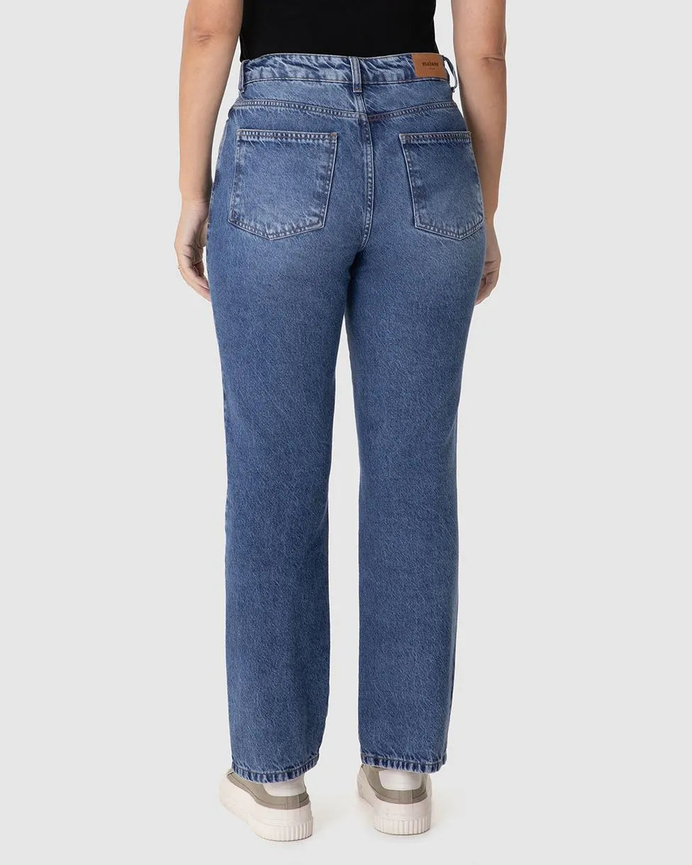 Calça Feminina Reta Cintura Alta Em Jeans 100% Algodão - 1000134240