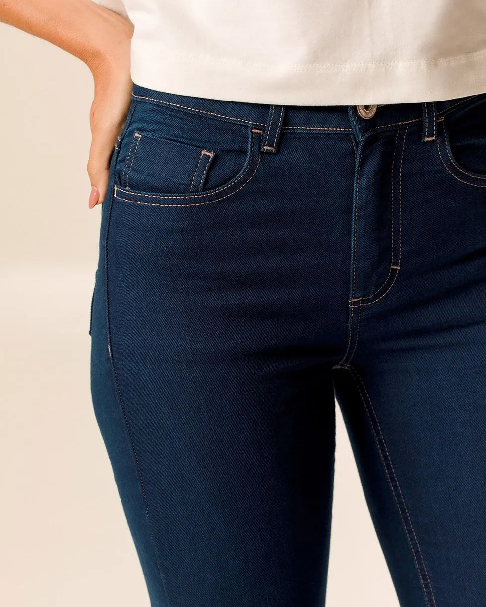 Calça Skinny Feminina Cintura Média Bolso Funcional Em Jeans Stretch - 1000129228