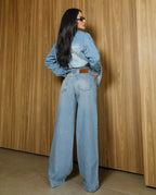 Calça Jeans Wide Leg Feminina Relaxed Cintura Baixa 29909 Sky Marmorizado