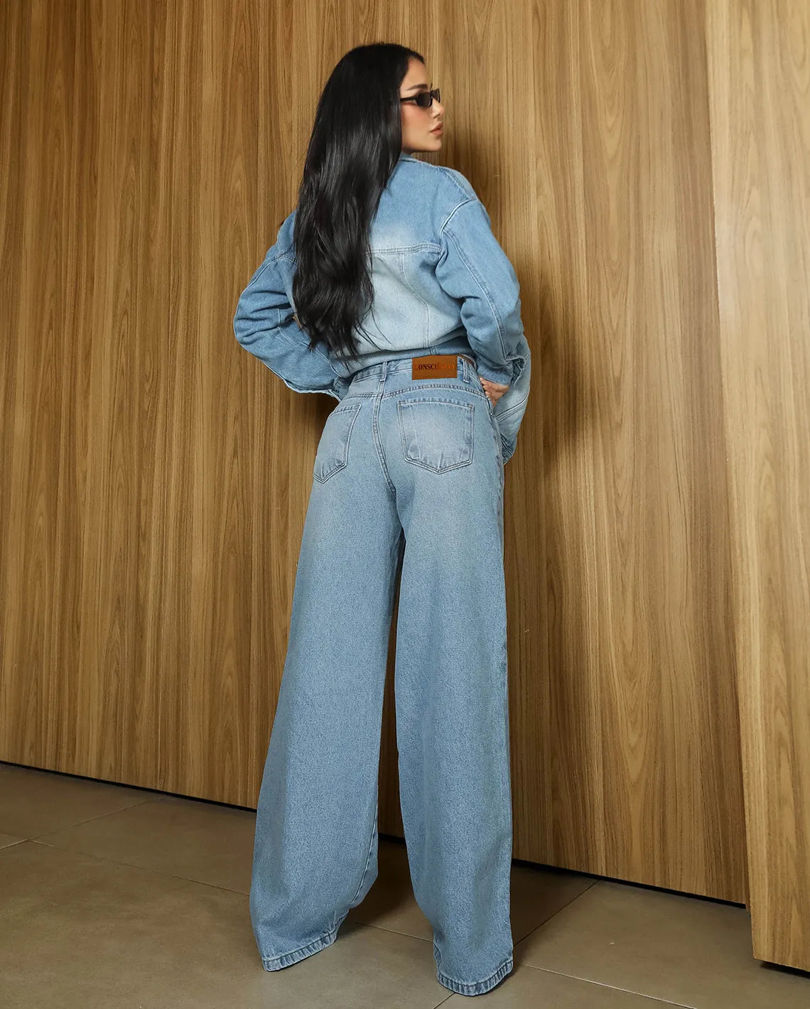 Calça Jeans Wide Leg Feminina Relaxed Cintura Baixa 29909 Sky Marmorizado