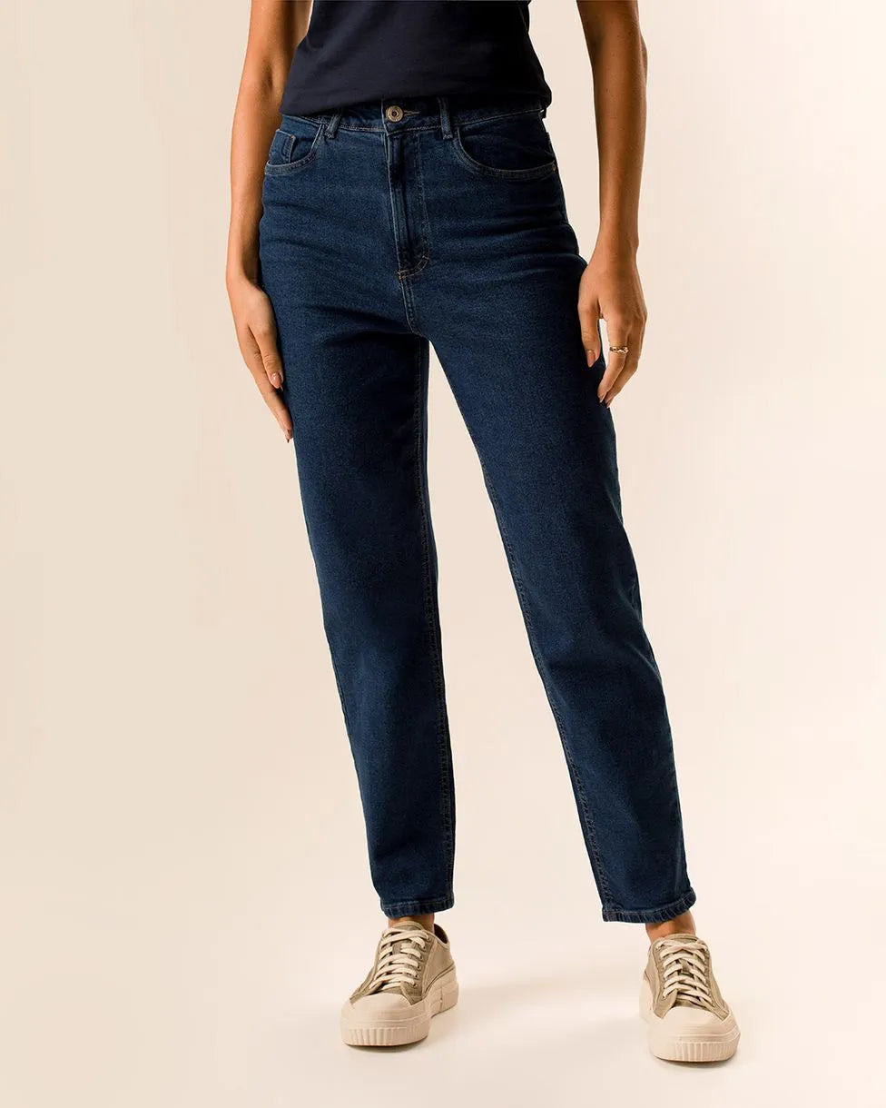Calça Feminina Mom Bolso Funcional Em Jeans Com Elastano - 1000125707