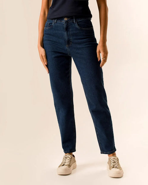 Calça Feminina Mom Bolso Funcional Em Jeans Com Elastano - 1000125707