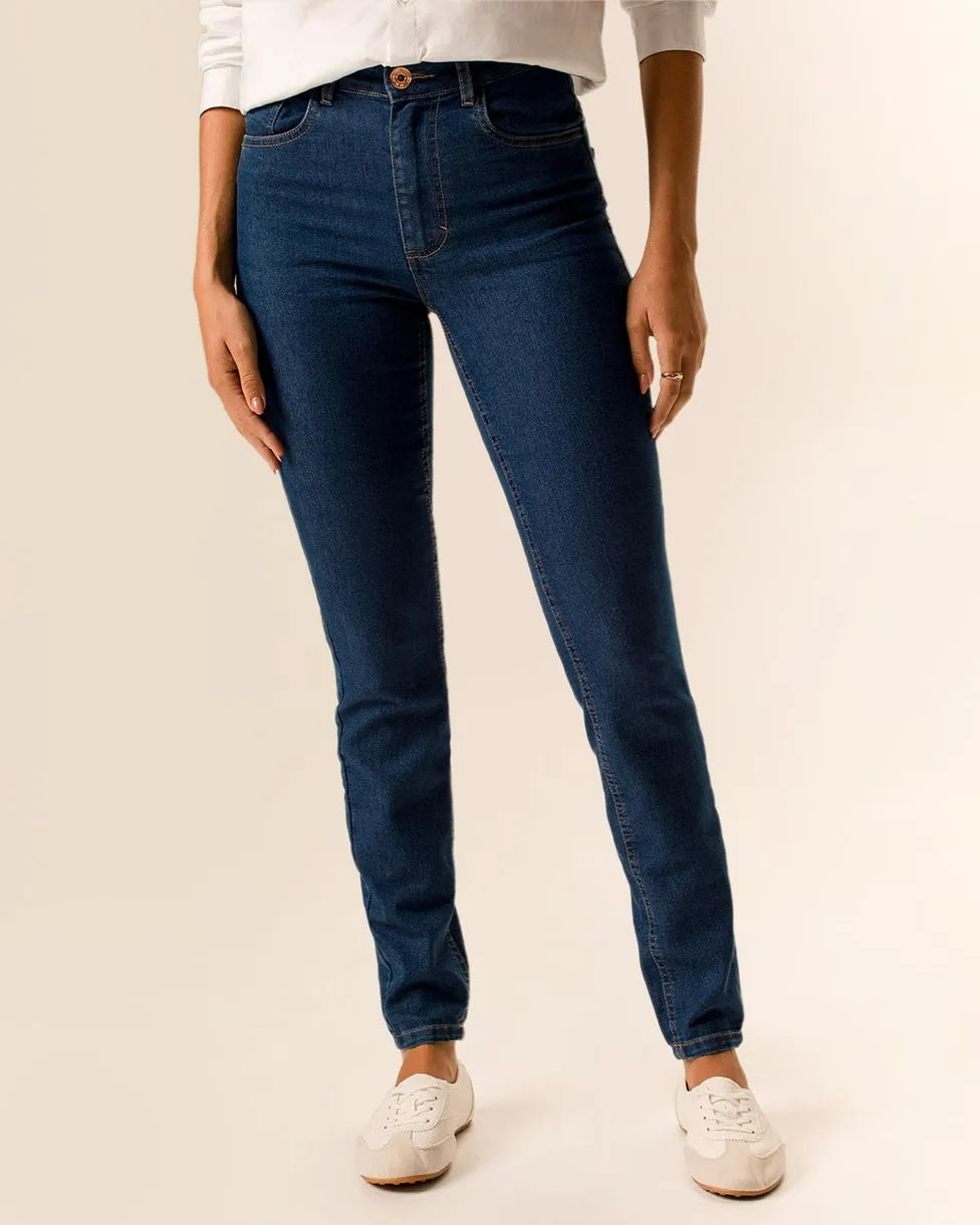 Calça Skinny Feminina Push Up Cintura Média Em Jeans Com Elastano - 1000129353