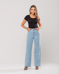 Calça Jeans Wide Leg Feminina Cintura Alta Básica Algodão 29000 SkyClara