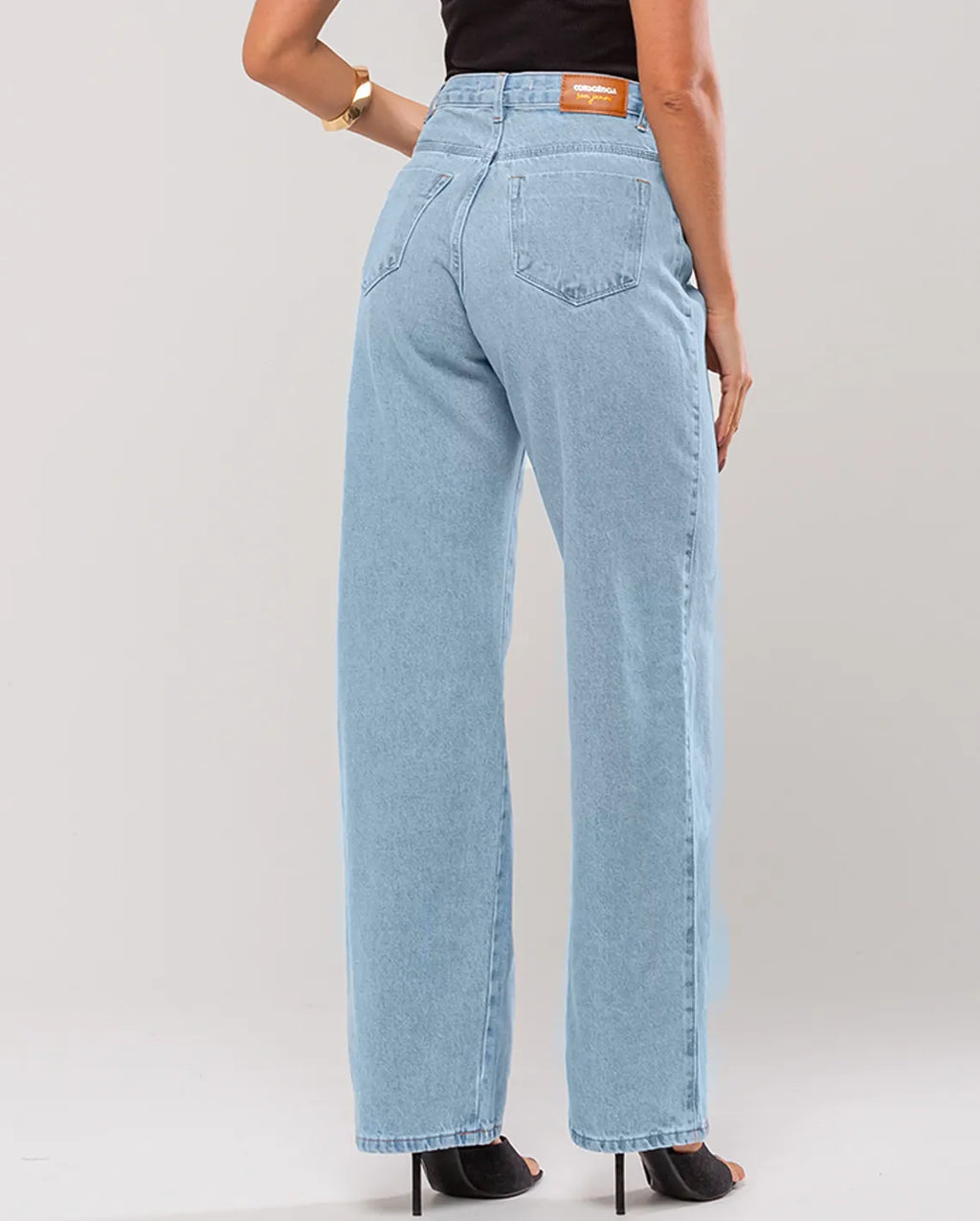 Calça Jeans Wide Leg Feminina Cintura Alta Básica Algodão 29000 SkyClara