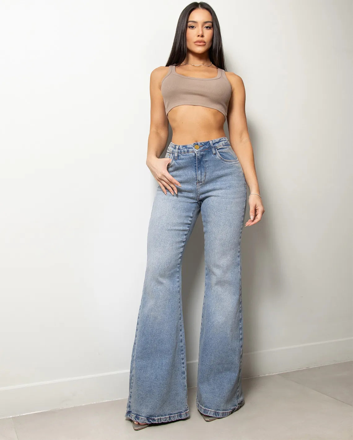 Calça Jeans Maxi Flare Feminina 25502 Sujinha Clara