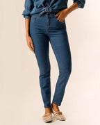 Calça Skinny Feminina Cintura Média Bolso Funcional Em Jeans Stretch - 1000129363