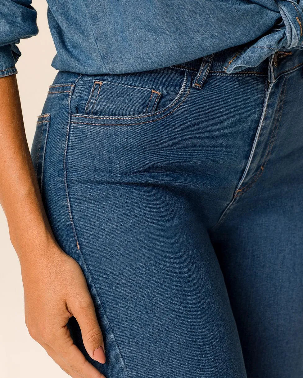 Calça Skinny Feminina Cintura Média Bolso Funcional Em Jeans Stretch - 1000129363